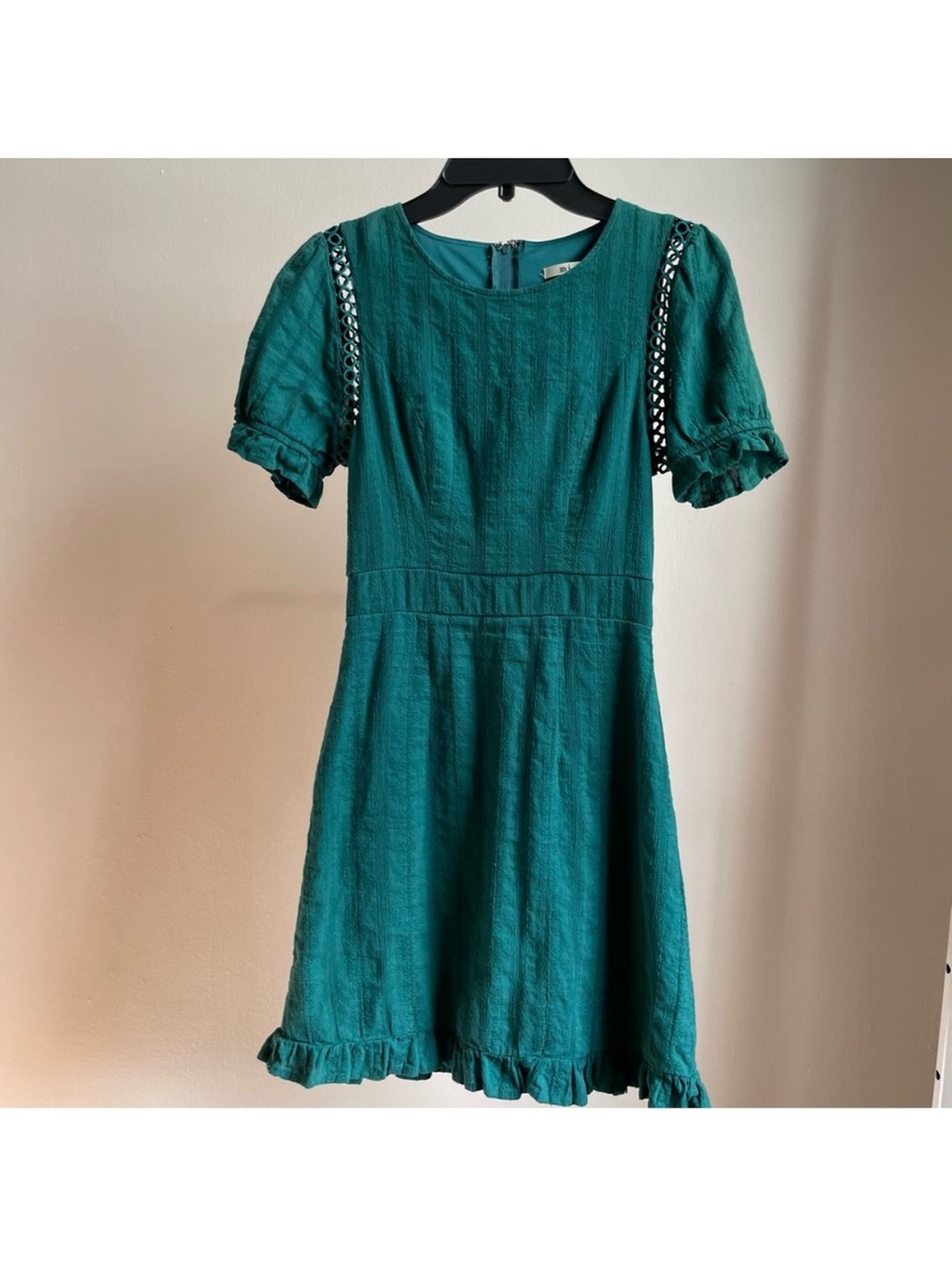 Green Cap Sleeve Ruffle Mini Dress